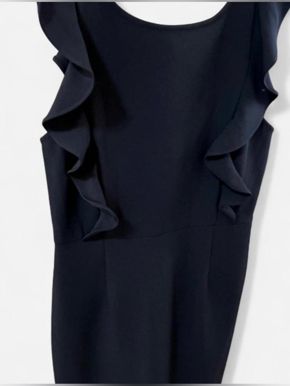 Lulu's Small Black Ruffle-Trim Midi Dress Formal Cocktail Wedding Guest Bodycon - Picture 3 of 8